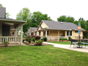 several houses and a walking path